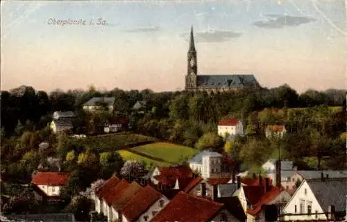 Ak Oberplanitz Zwickau, Blick über die Dächer, Kirchturm