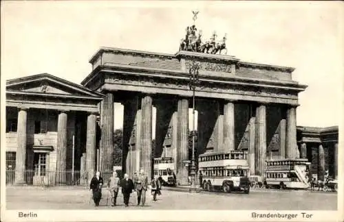 Ak Berlin Mitte, Brandenburger Tor, Doppeldeckerbusse