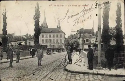 Ak Melun Seine et Marne, Pont de Pierre