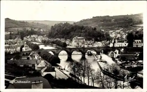 Ak Chateaulin Finistère, Panorama, Brücke, Route de Pleyben