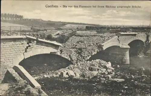 Ak Conflans Yvelines, Die von den Franzosen bei ihrem Rückzug gesprengte Brücke