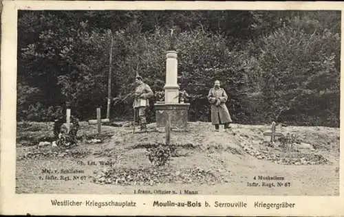 Ak Moulin au Bois Meurthe et Moselle, Kriegergräber, Infanterie Regiment No. 67, Weber, Schlieben