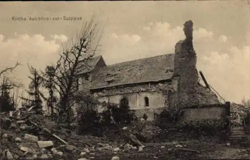 Ak Auberive-sur-Suippes, zerstörte Kirche