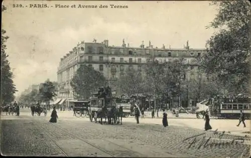 Ak Paris XVII., Place und Avenue des Ternes, Pferdebahn