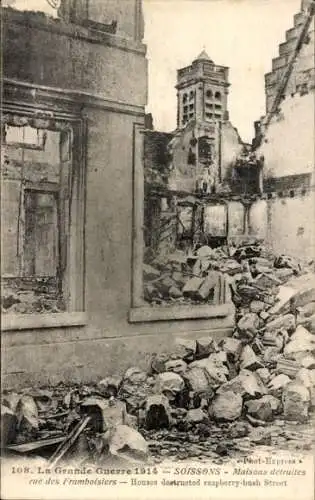 Ak Soissons Aisne, zerstörte Häuser, Rue des Framboisiers