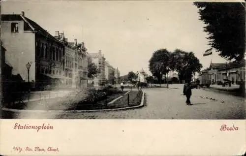 Ak Breda Nordbrabant Niederlande, Stationsplein