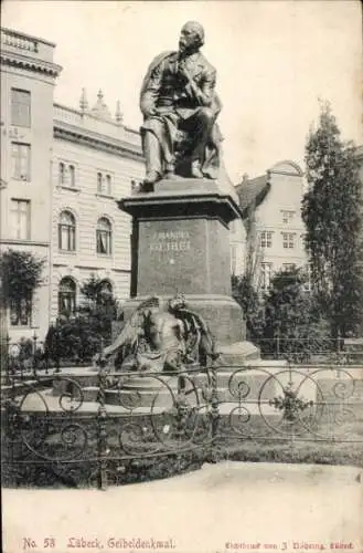 Ak Lübeck in Schleswig Holstein, Partie am Emanuel Geibel Denkmal, Lyriker