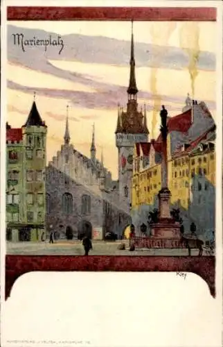 Künstler Litho Kley, Heinrich, München, Marienplatz, Kirche, Denkmal