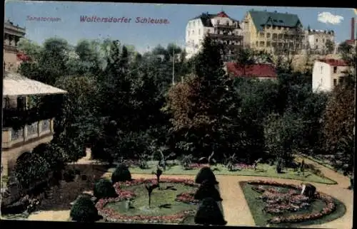 Ak Woltersdorf bei Berlin, Woltersdorfer Schleuse, Sanatorium, Parkanlage