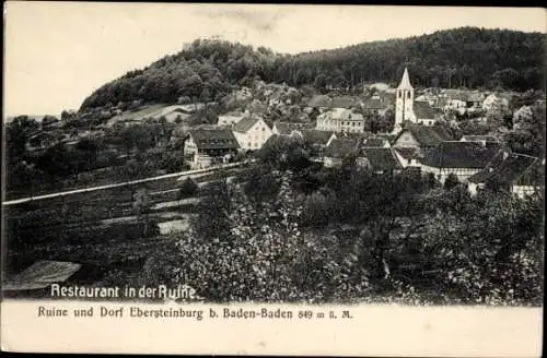 Ak Ebersteinburg Baden Baden am Schwarzwald, Gesamtansicht, Ruine