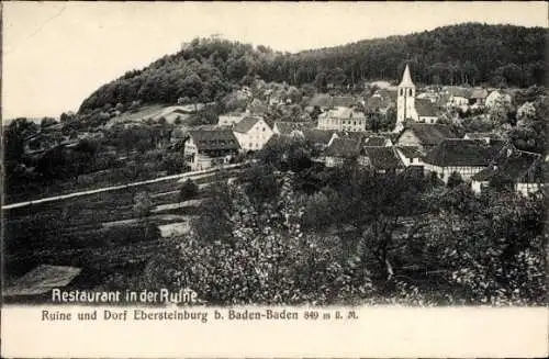 Ak Ebersteinburg Baden Baden am Schwarzwald, Gesamtansicht, Ruine