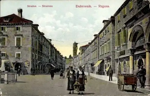 Ak Ragusa Dubrovnik Kroatien, Stradon, Straßenansicht, Geschäfte