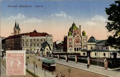 Judaika Ak Timișoara Temesvár Temeswar Rumänien, Fabrica, Bulev. Regina Maria cu sinagoga