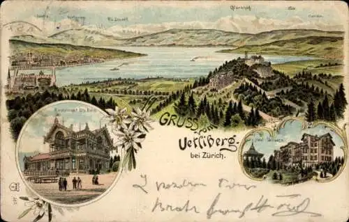 Litho Zürich Stadt Schweiz, Ütliberg, Restaurant Uto Kulm, Hotel