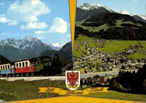 Ak Zell am Ziller in Tirol, Gerlossteinwand und Ahornspitze, Zillertalbahn