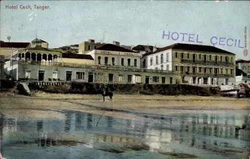 Ak Tanger in Marokko, Hotel Cecil, E. Lendrat, Strandpromenade