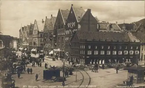 Ak Bergen Norwegen, Tyskebryggen med det Hanseatiske Museum