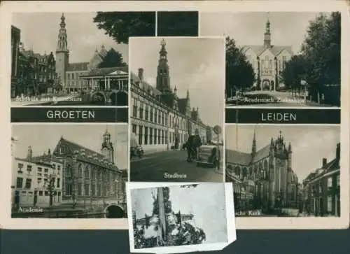 Leporello Ak Leiden Zuid-Holland Nederland, Stadhuis, Academie, Ziekenhuis