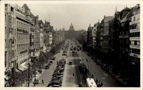 Ak Praha Prag Tschechien, Wenzelsplatz, Autos, Straßenbahn