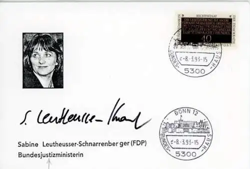 Autogramm Sabine Leutheusser-Schnarrenberger, FDP, Bundesjustizministerin