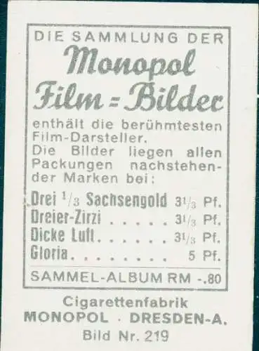 Sammelbild Monopol Film-Bilder Bild Nr. 219, Schauspielerin Martha Eggerth