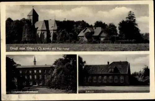 Ak Ofen Bad Zwischenahn in Oldenburg, Schule, Landeskrankenhaus, Kirche, Pfarrhaus