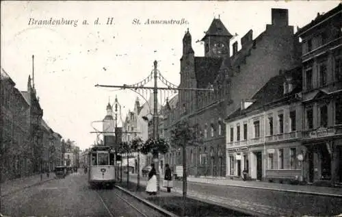 Ak Brandenburg a.d. Havel, Straßenbahn in der St. Annenstraße