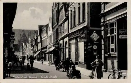 Ak Verden an der Aller, Große Straße, Straßenpartie, Café Seiferth, Stadtbücherei