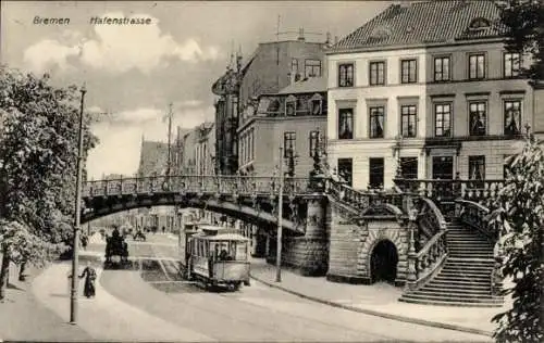 Ak Hansestadt Bremen, Hafenstraße, Straßenbahn