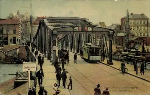 Ak Geestemünde Bremerhaven, neue Geestebrücke, Straßenbahn