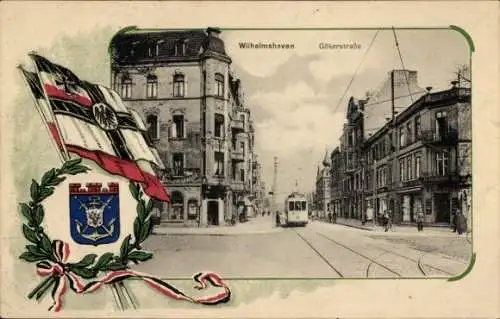 Wappen Ak Wilhelmshaven an der Nordsee, Gökerstraße, Straßenbahn