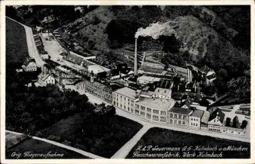 Ak Kulmbach in Oberfranken, Fliegeraufnahme, H. u. P. Sauermann A.-G., Fleischwarenfabrik