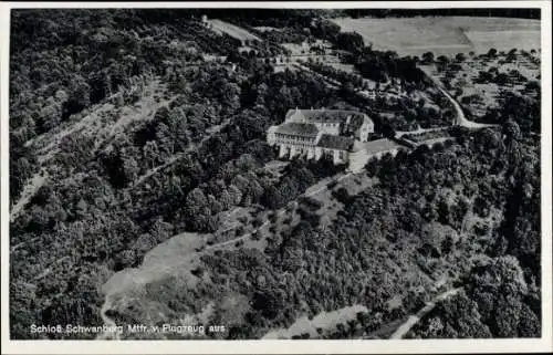 Ak Rödelsee in Mainfranken Bayern, Schloss Schwanberg, Fliegeraufnahme