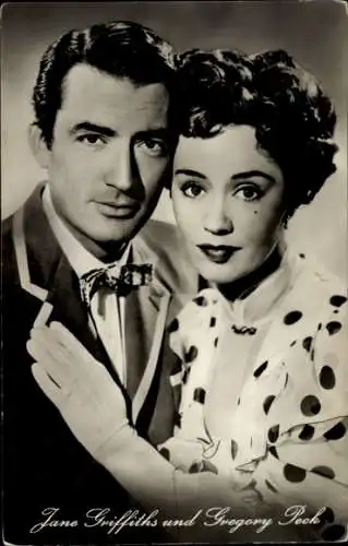 Ak Schauspielerin Jane Griffiths, Schauspieler Gregory Peck, Film Sein größter Bluff, Portrait