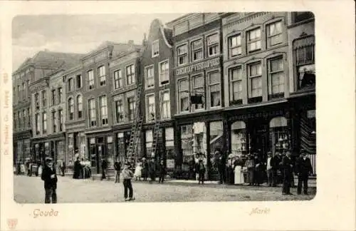 Ak Gouda Zuid-Holland Nederland, Markt, Geschäfte