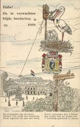 Ak Hallo! De te verwachten blijde boodschap is op 1909, De leverancier van de kroon