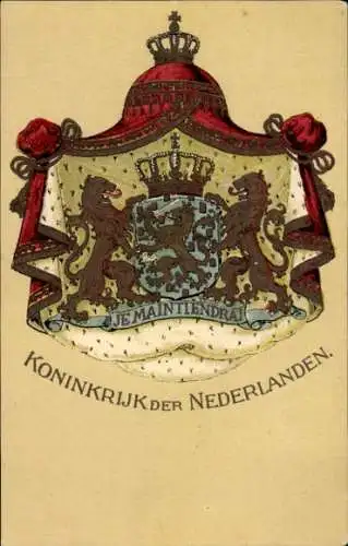 Wappen Ak Königreich der Niederlande, Krone, Löwen