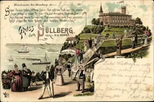 Litho Hamburg Altona Blankenese, Süllberg, Gasthaus