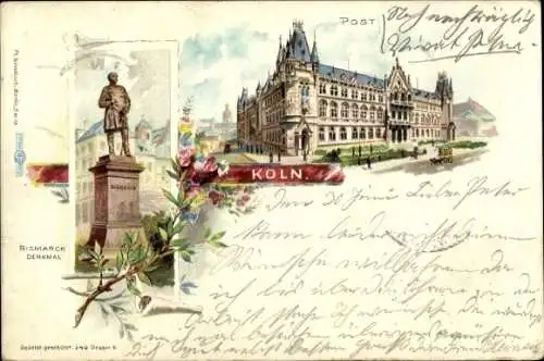 Litho Köln am Rhein, Post, Bismarck-Denkmal