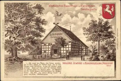 Künstler Ak Düsseldorf am Rhein, Industrie und Gewerbeausstellung 1902, Westfälisches Bauernhaus