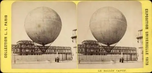 Stereo Foto Gefesselter Luftballon, Ausstellung 1878