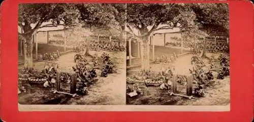 Stereo Foto Japan, Theatralische Vorstellung vor dem Kaiser von Japan