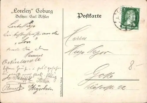 Ak Coburg in Oberfranken, Loreley
