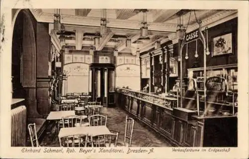 Ak Dresden Altstadt, Rob. Beyer's Konditorei, Verkaufsräume im Erdgeschoss, Kasse