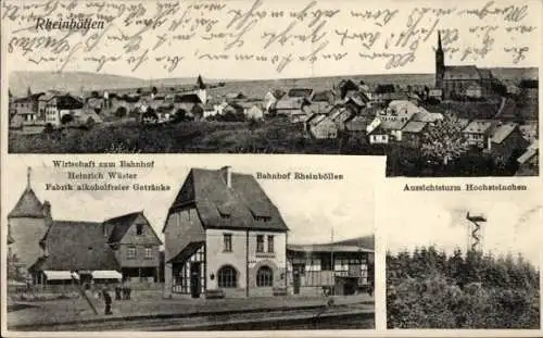 Ak Rheinböllen im Hunsrück, Panorama, Bahnhof, Wirtschaft zum Bahnhof, Aussichtsturm