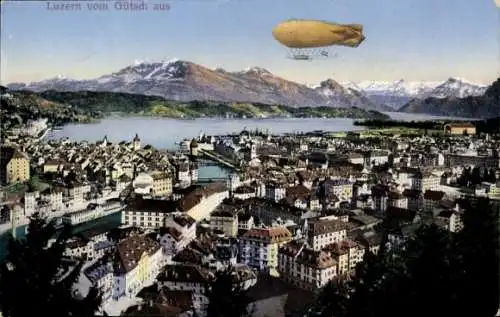 Ak Luzern Stadt Schweiz, Panorama vom Gütsch aus, Luftschiff