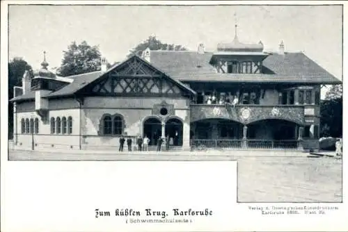 Ak Karlsruhe in Baden, Gasthaus Zum kühlen Krug, Schwimmschulseite