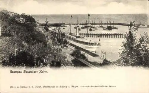 Ak Crampas Sassnitz auf der Insel Rügen, Hafen, Dampfer