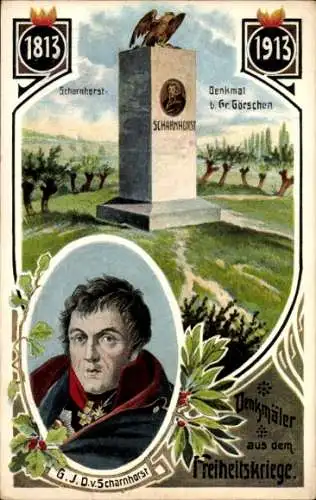 Litho Großgörschen Lützen im Burgenlandkreis, Scharnhorstdenkmal, Portrait