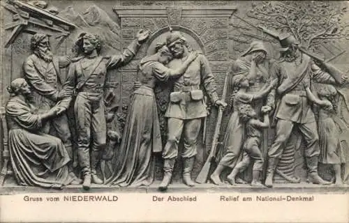 Ak Rüdesheim am Rhein, Niederwald Nationaldenkmal, Der Abschied, Relief am National-Denkmal